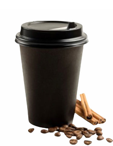 Compostable Hot Cup (50 pcs.) with black /عدد ٥٠ كوب قهوة مع غطاء اسود